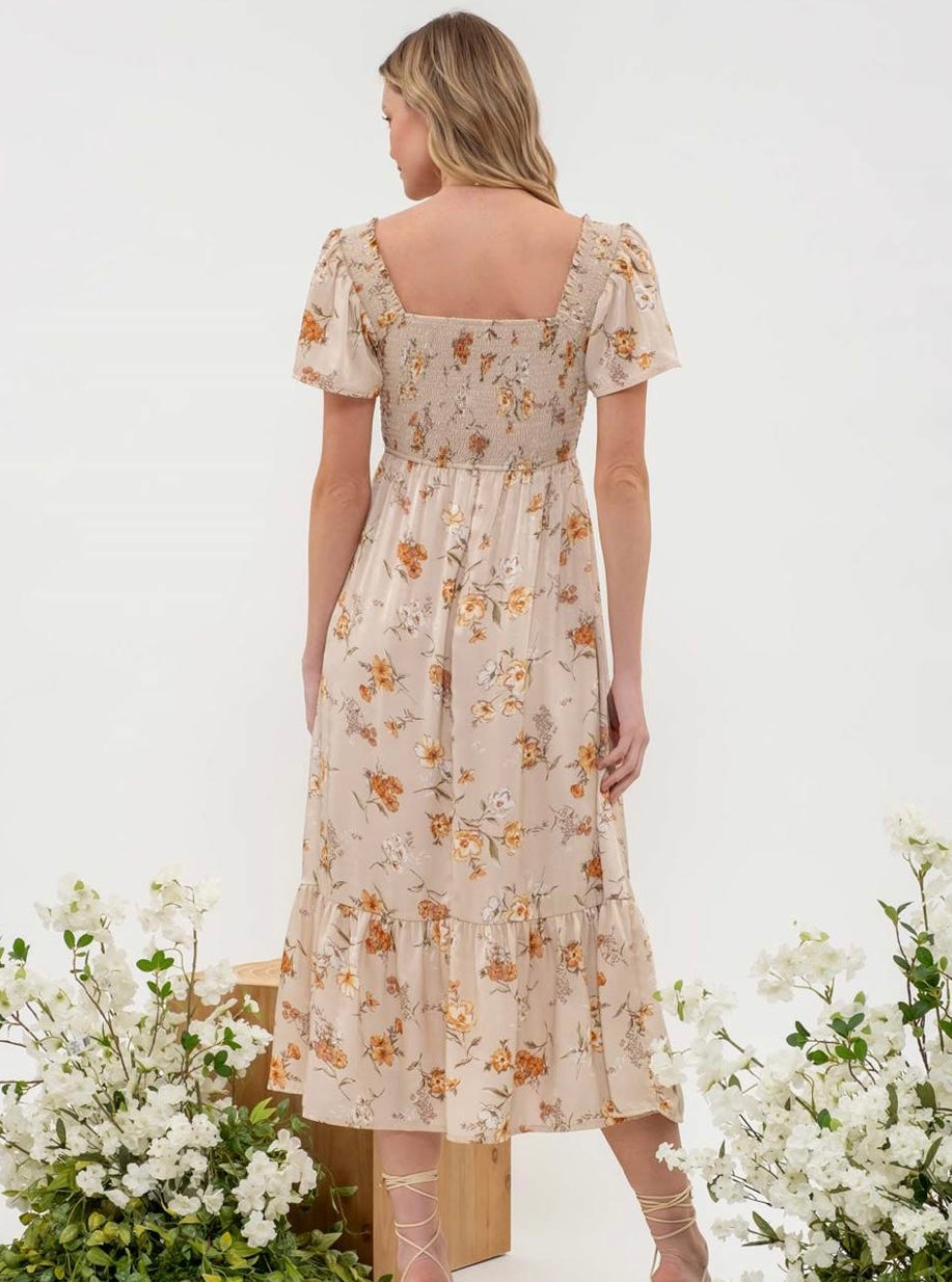 Neutral Floral Midi Dress