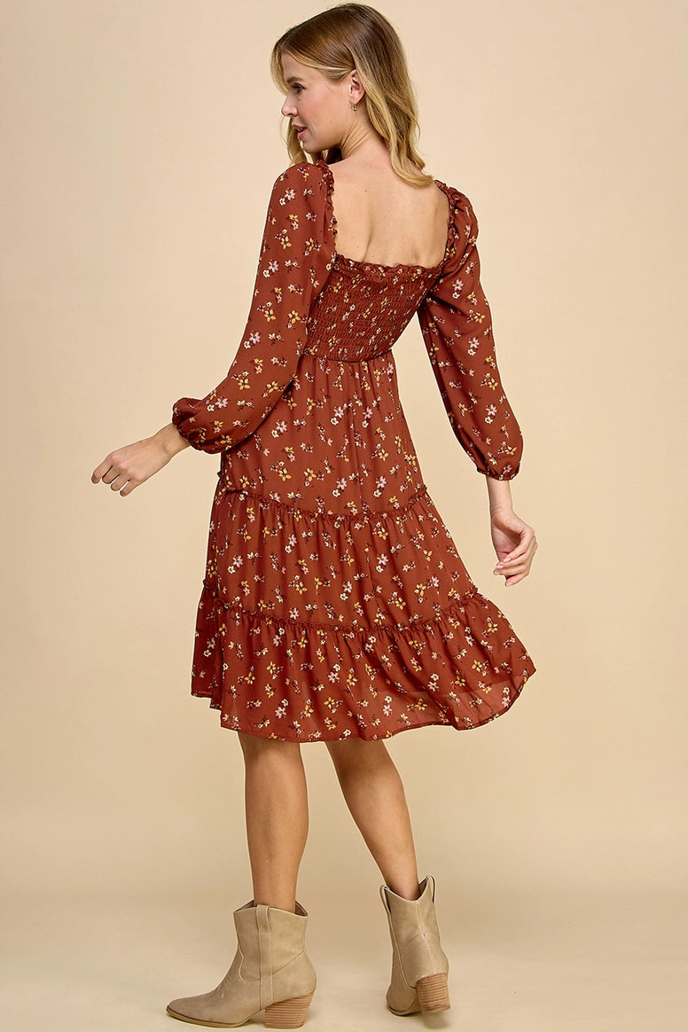 Tiered Burgundy Floral Dress