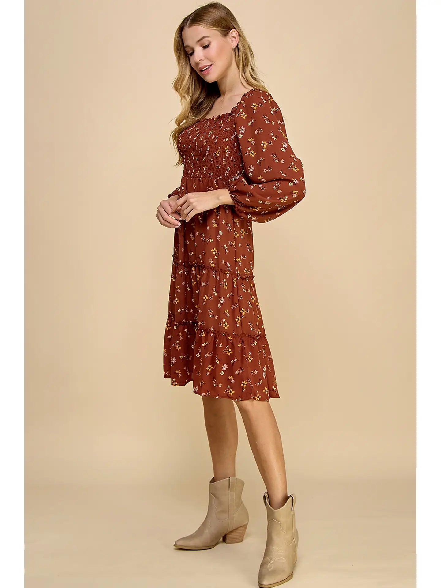 Tiered Burgundy Floral Dress
