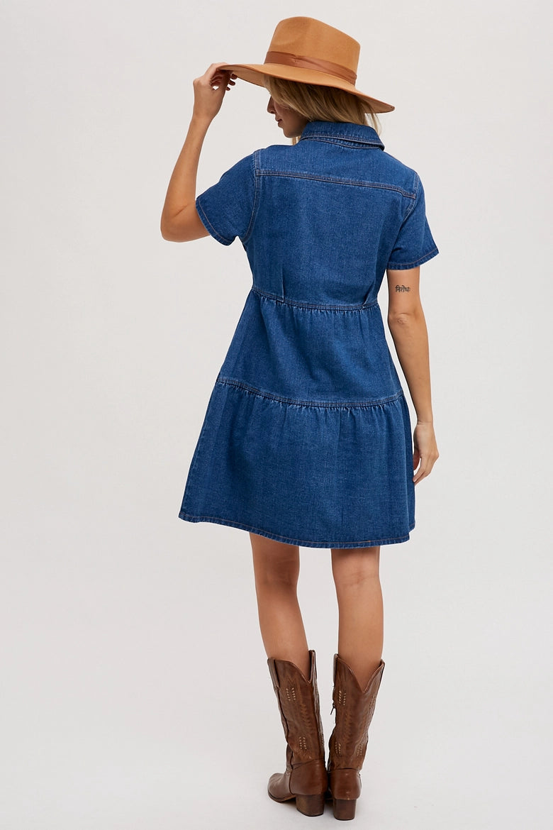 Denim Tiered Button Front Dress