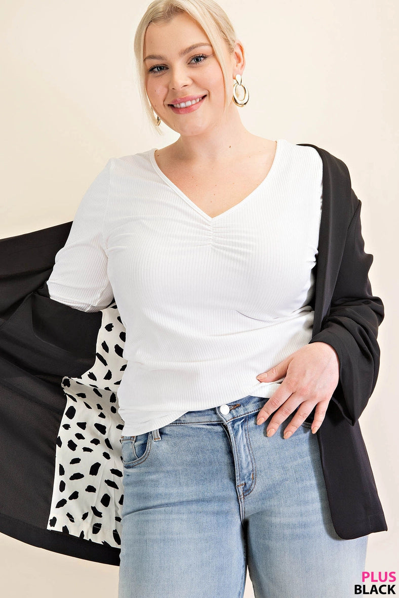 Plus Black Ruched Sleeve Blazer