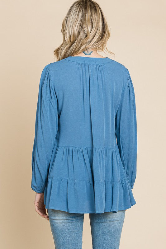 Plus Chambray Peasant Top