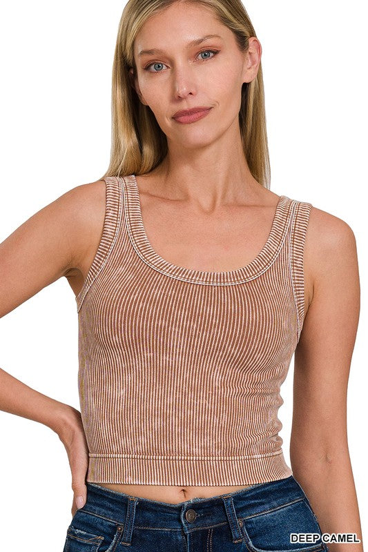 Mocha Stone Washed Seamless Tank