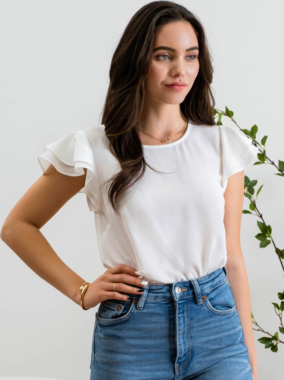 White Ruffle Sleeve Blouse