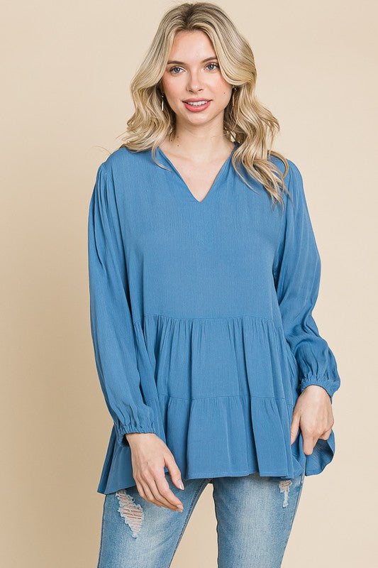 Plus Chambray Peasant Top