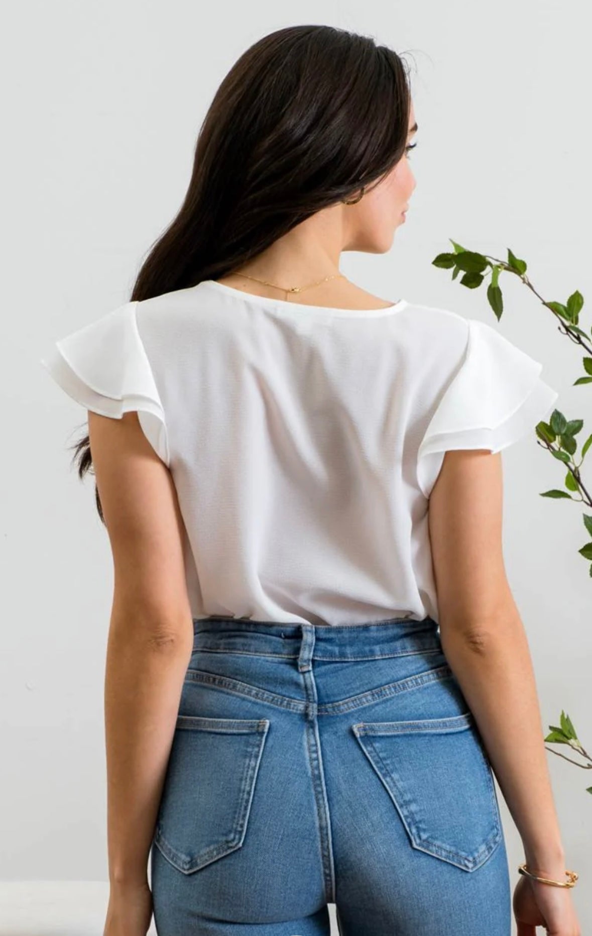 White Ruffle Sleeve Blouse