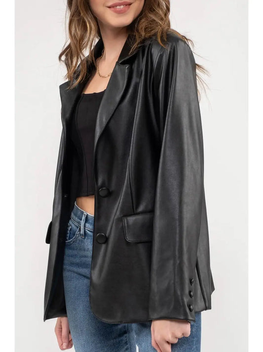 Black Faux Leather Blazer