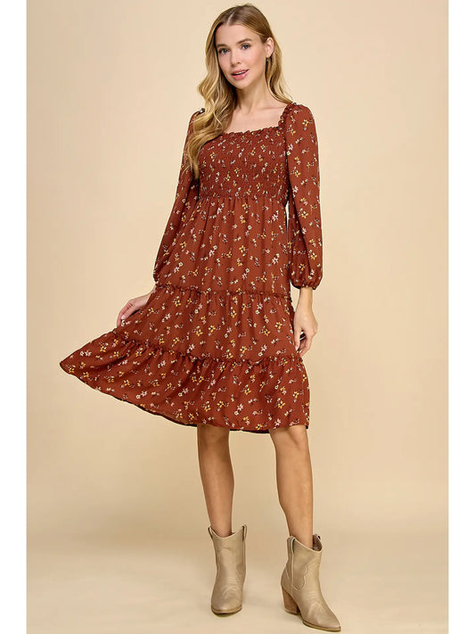 Tiered Burgundy Floral Dress