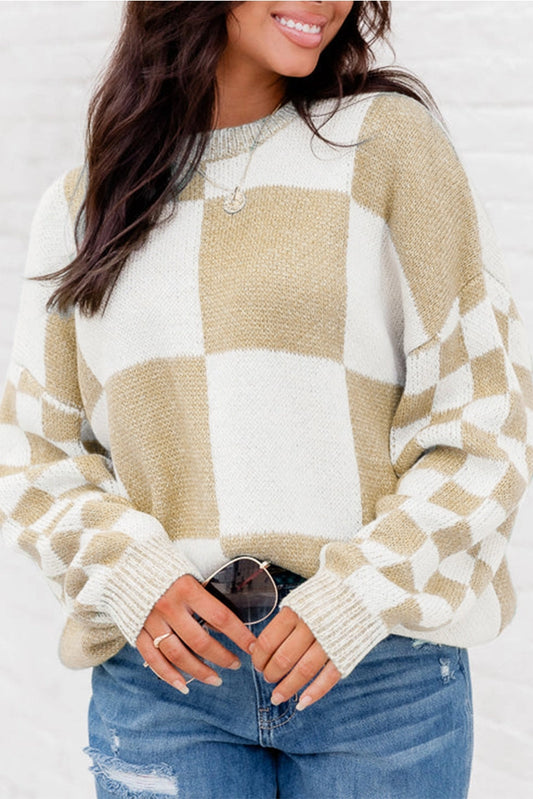 Cream Checkered Sweater