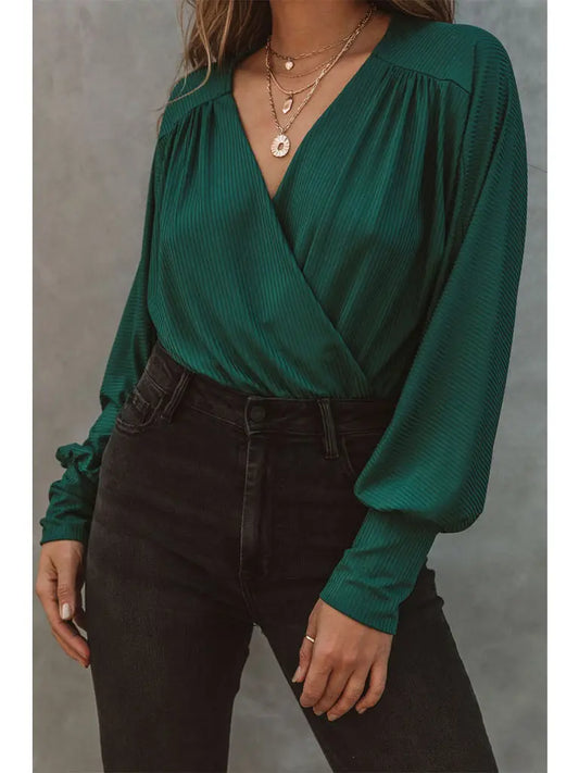 Green Ribbed Wrap Bodysuit