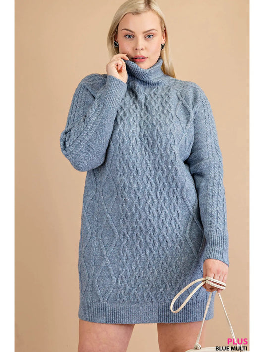 Plus Blue Cable Knit Sweater Dress